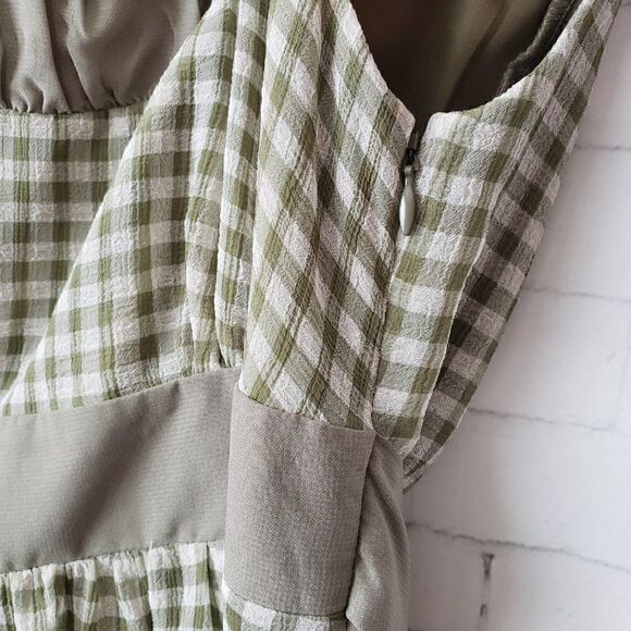 Mac & Jac Gingham Green White Plaid Checked Dress Cottage Core Sheath Tie Bow - Picture 4 of 10